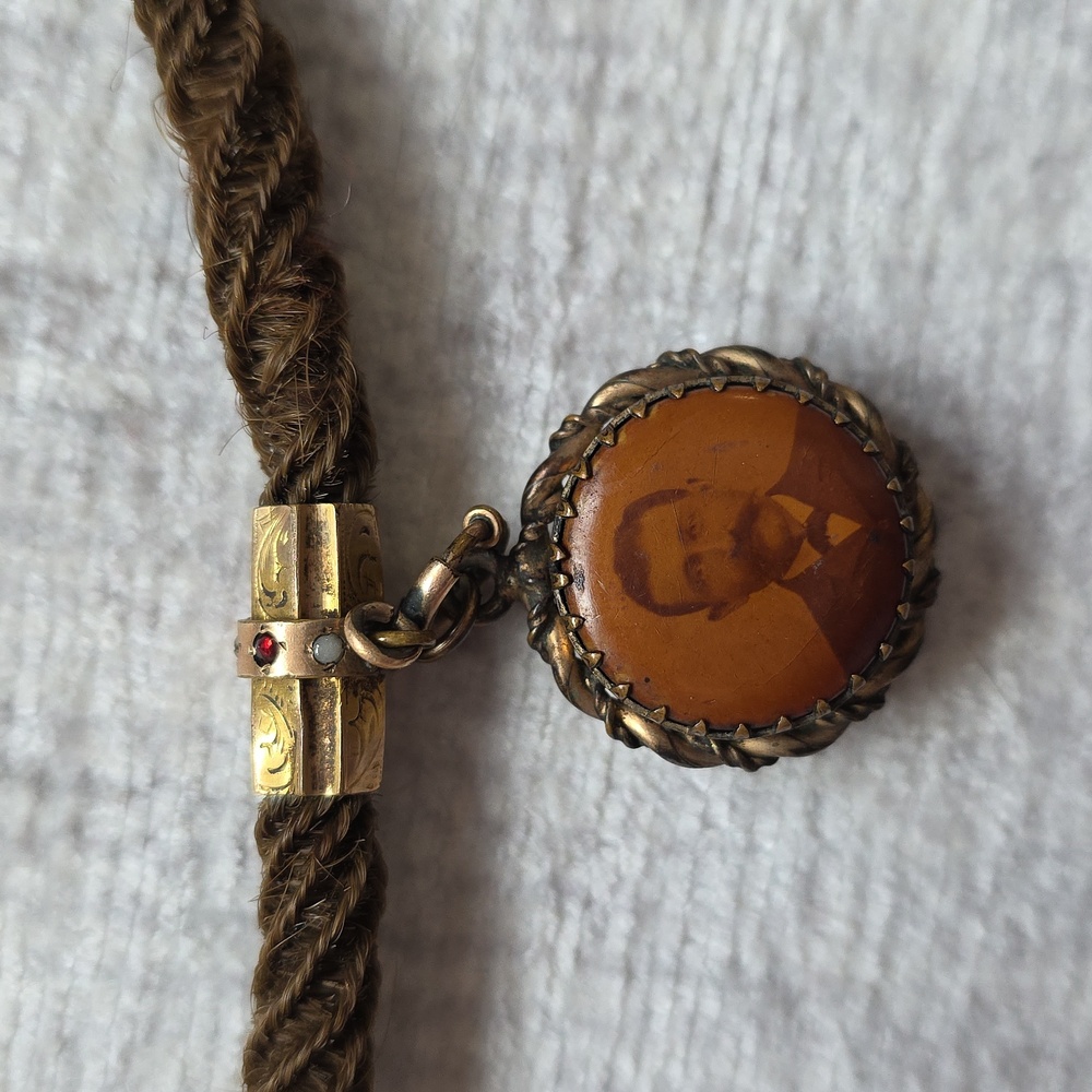 Antique Japan Trinket Box Silk Boucher Landscape Tintype Hair Mourning Chain - Picture 6 of 16